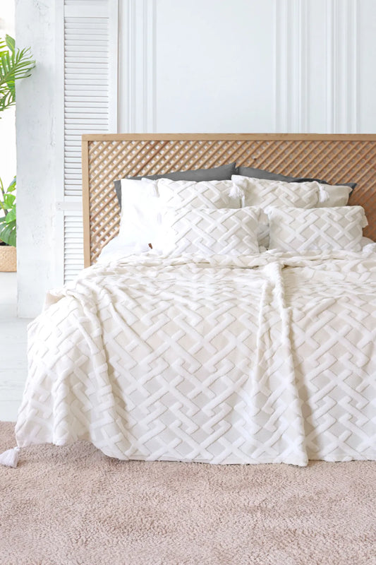 Elda Ecru Scandinavian Bedspread Set Bohemian  Pattern