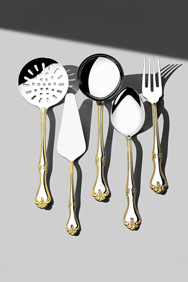 Lalezar Satin 5 Piece Stainless Steel Serving Set - Gold