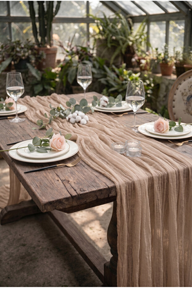 Nuvé Cotton Tulle Table Runner – Beige