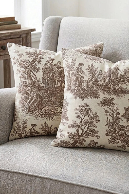 Toile de Jouy Decorative Pillow Covers 43×43 cm – Set of 2