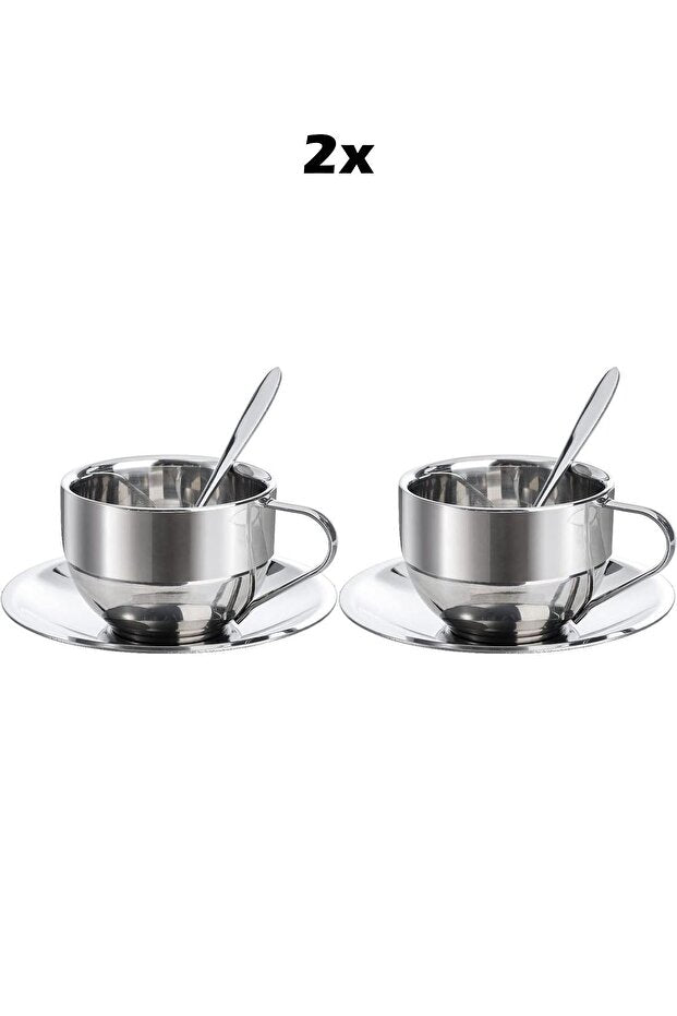 Steel 180ml Double-Walled Coffee Cup 2 Person Set