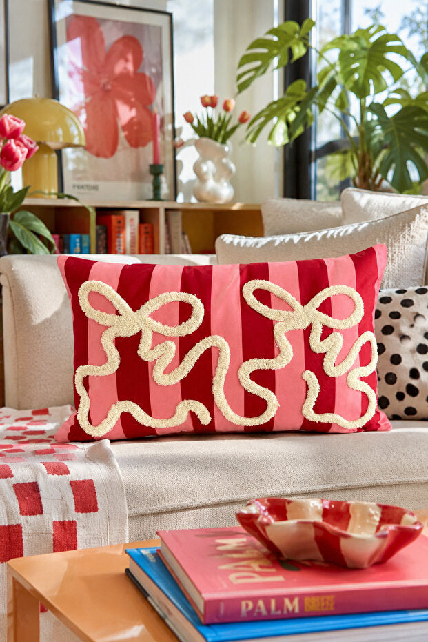 Bow Punch Embroidery Pillow Case 50x30 cm