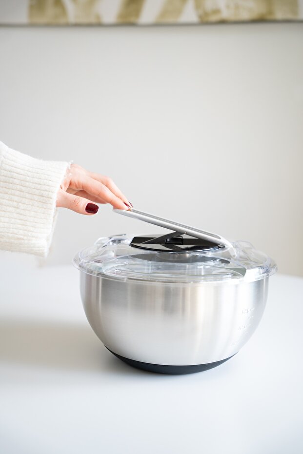 Stainless Steel Salad Spinner – Rotating Mechanism, with Transparent Lid
