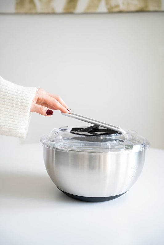 Stainless Steel Salad Spinner – Rotating Mechanism, with Transparent Lid