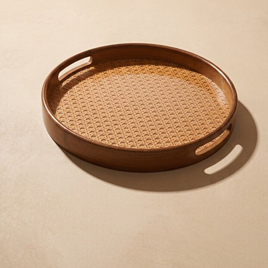 Aruna Acacia & Rattan Round Serving Tray
