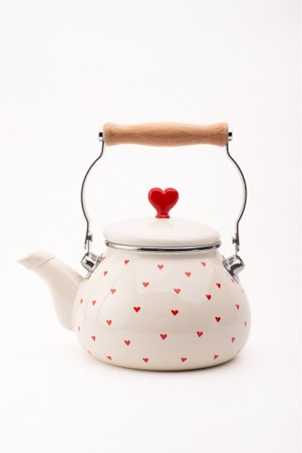 Cupid Enamel Heart Pattern Vintage Kettle - 2 Liters