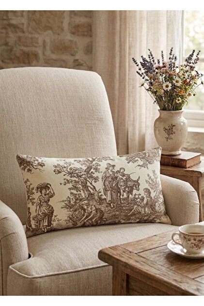 Toile de Jouy Decorative Pillow Cover 30×50 cm – Brown