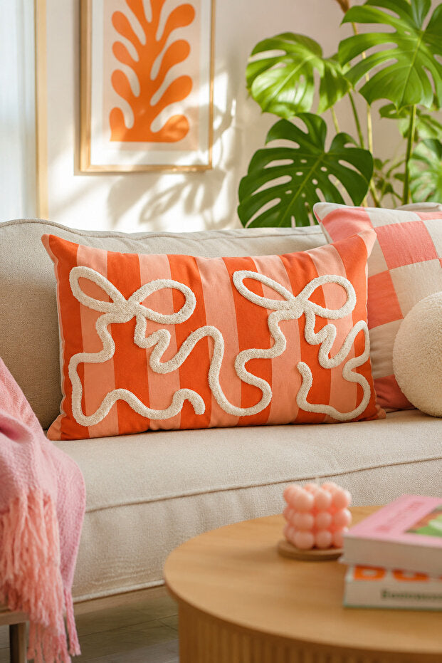 Bow Punch Embroidery Pillow Case 50x30 cm