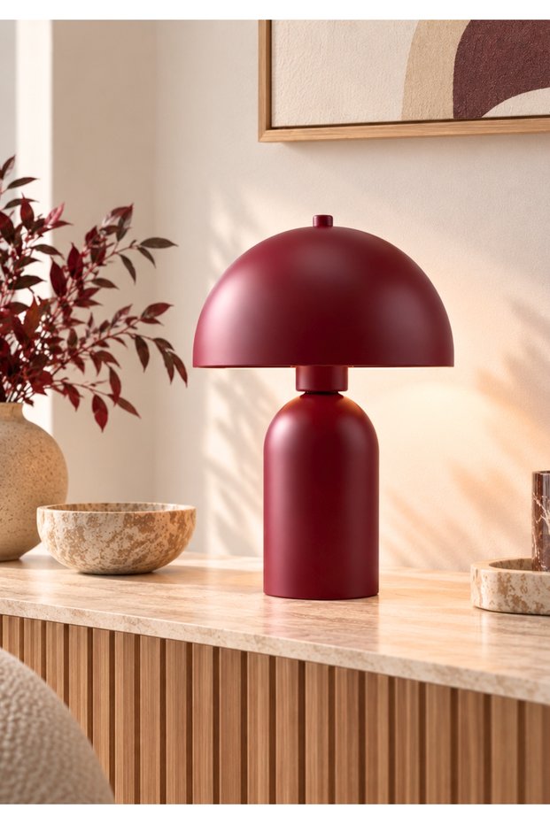 Felice Modern Mushroom Table Lamp – Burgundy