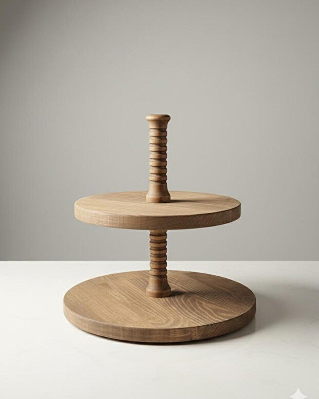 2 Tier Natural Wood Serving Tray