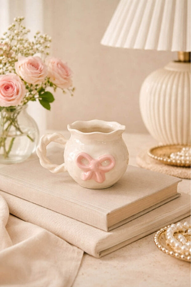 Handmade Ceramic Pink Bow Mug / Cup