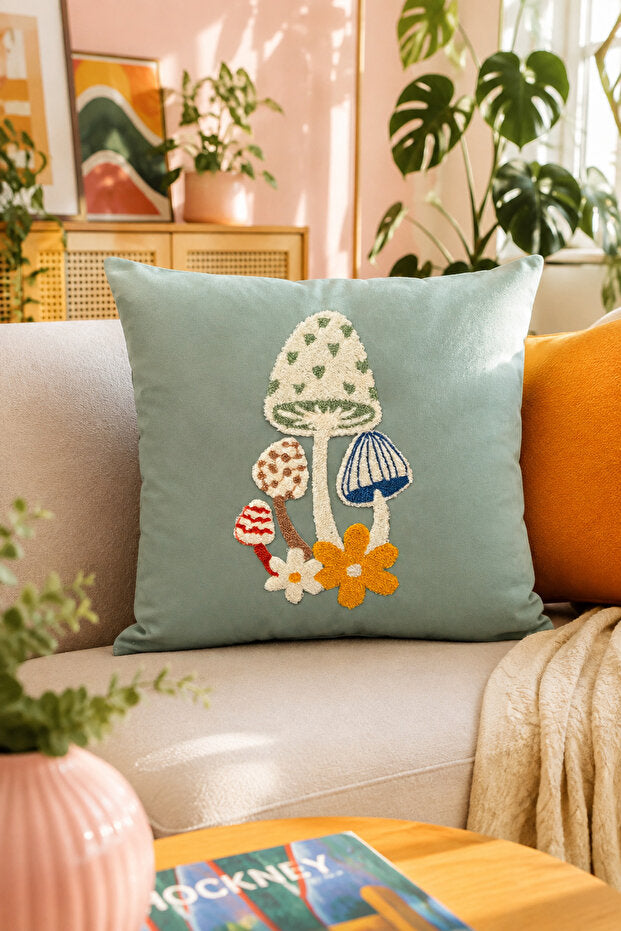 Embroidered Cushion Cover 43x43 cm – Mushroom