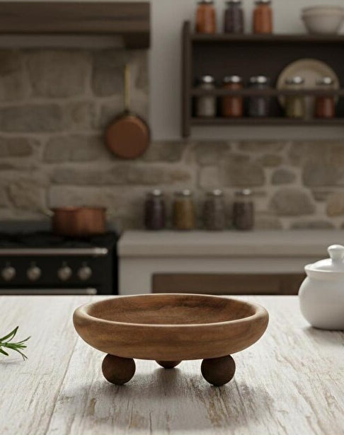 Premium 100% Walnut Wood Serving Bowl with Ball Foot, Handcrafted