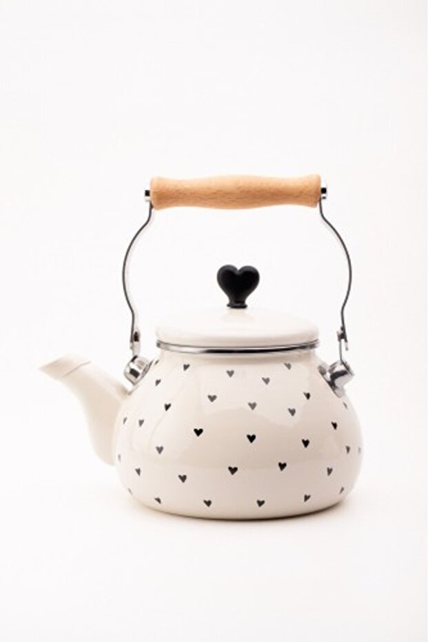 Black Cupid Enamel Heart Pattern Vintage Kettle - 2 Liters