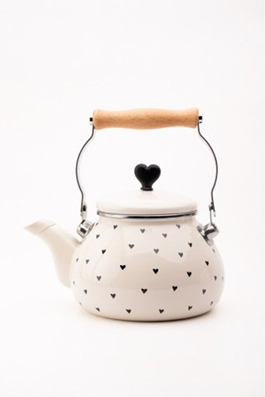 Black Cupid Enamel Heart Pattern Vintage Kettle - 2 Liters