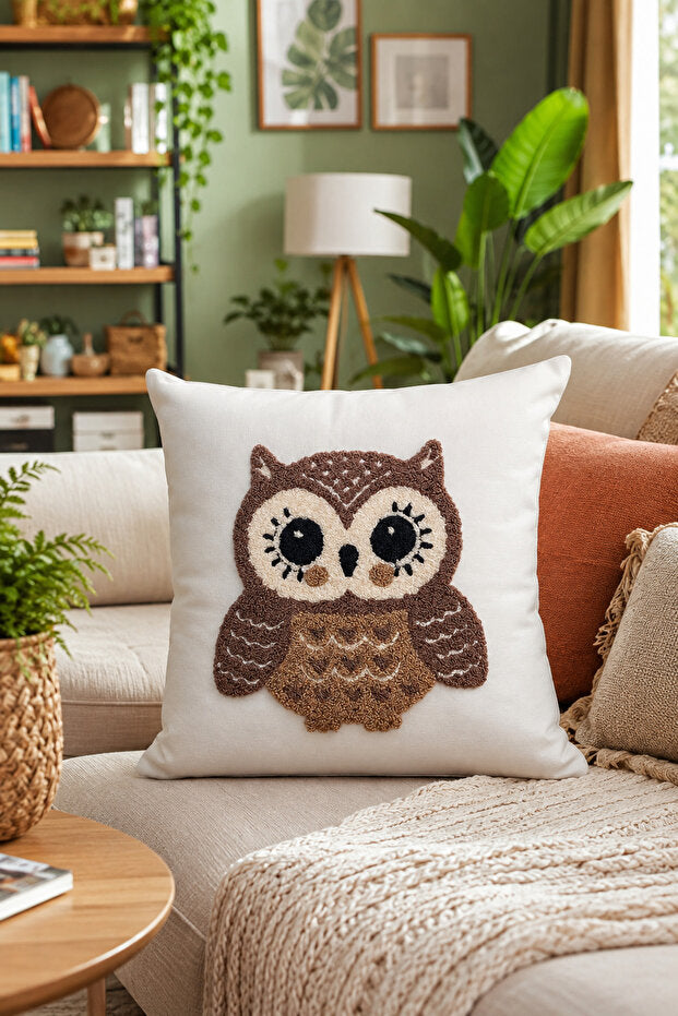 Embroidered Cushion Cover 43x43 cm – Owl