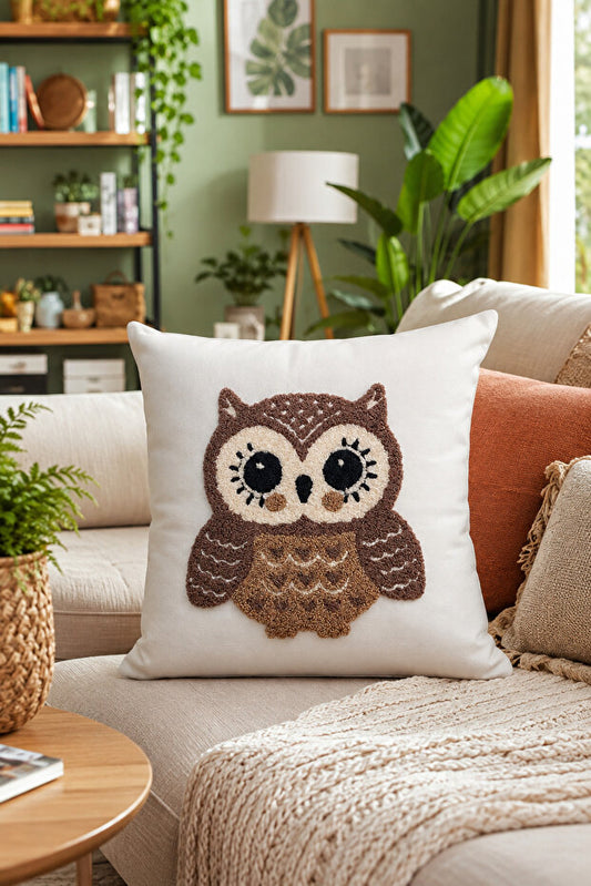 Embroidered Cushion Cover 43x43 cm – Owl
