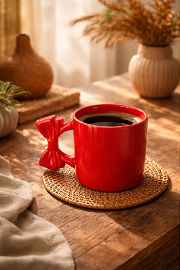 Handmade Ceramic Red Bow Mug / Cup