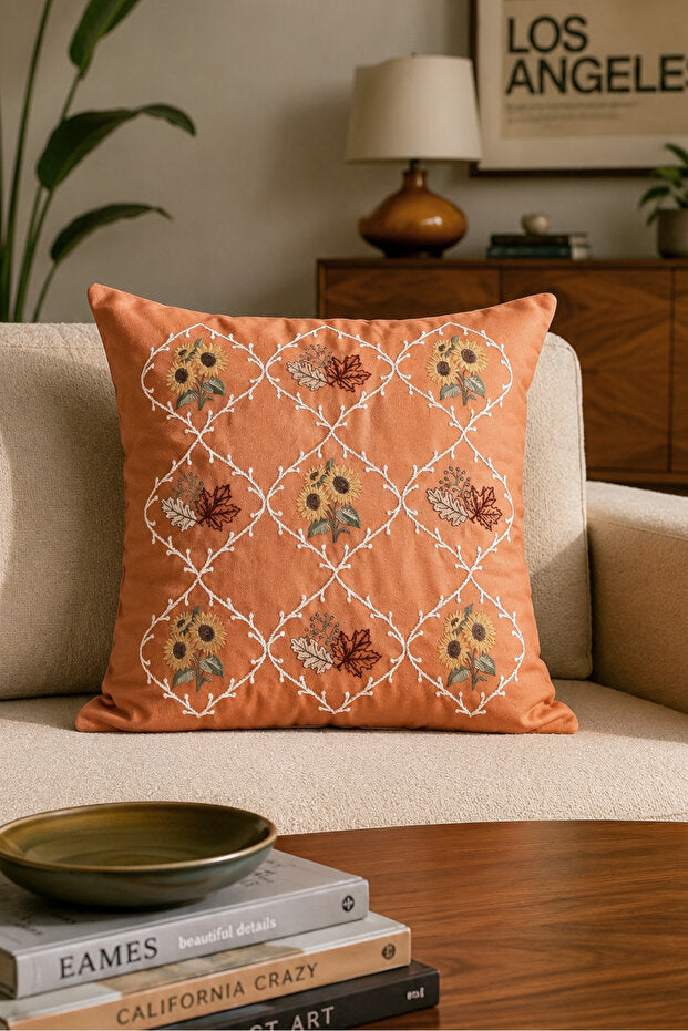 Embroidered Cushion Cover 43x43 cm – Autumn Floral
