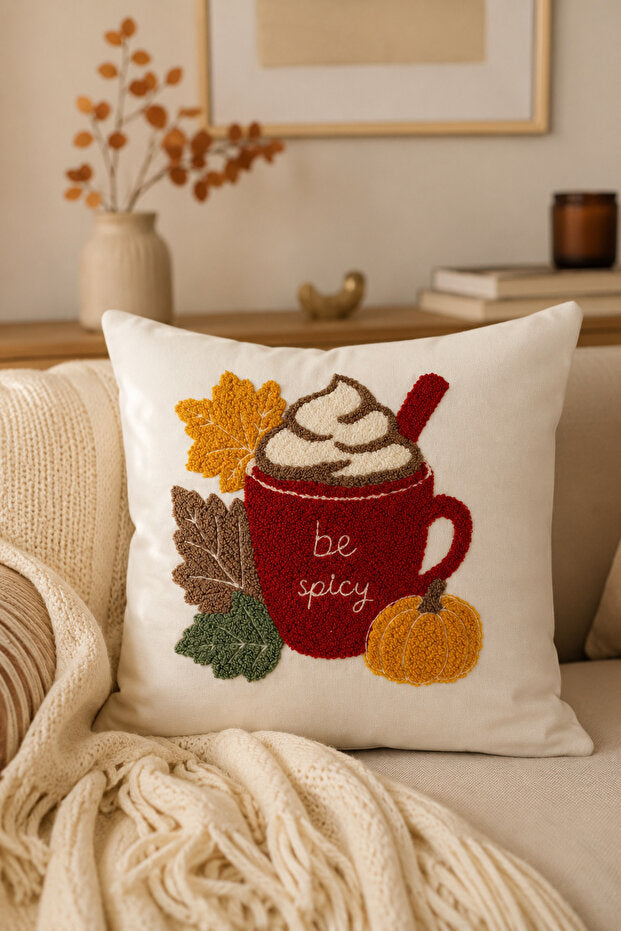 Embroidered Cushion Cover 43x43 cm – Pumpkin Spice