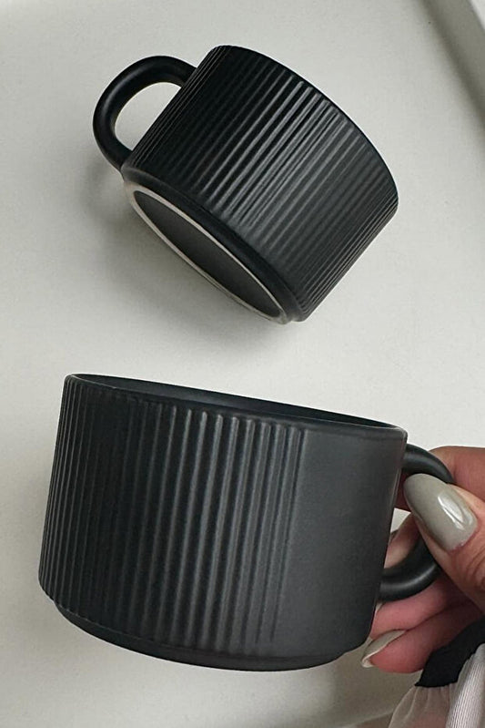 Handmade Ceramic Bohemian Black Matte Mug / Cup