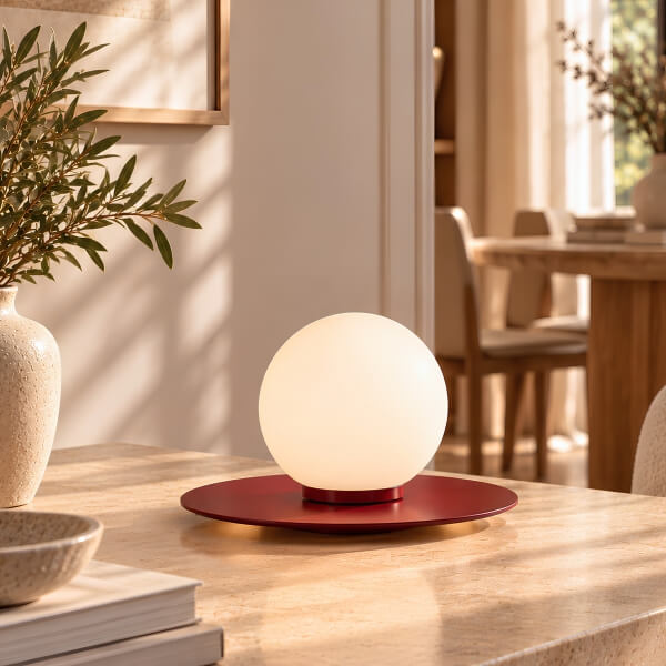 Homing Murphy Globe Table Lamp – White & Burgundy Red