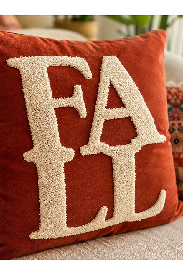 FALL Embroidered Decorative Pillow Cover 43×43 cm – Terracotta