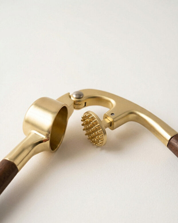 Gold Garlic Crusher with Acacia Handle