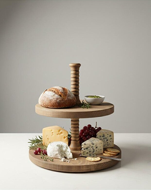 2 Tier Natural Wood Serving Tray