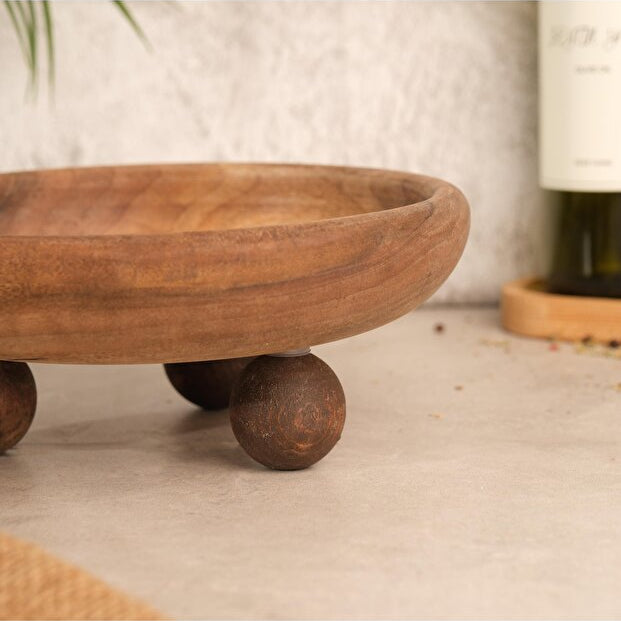 Premium 100% Walnut Wood Serving Bowl with Ball Foot, Handcrafted