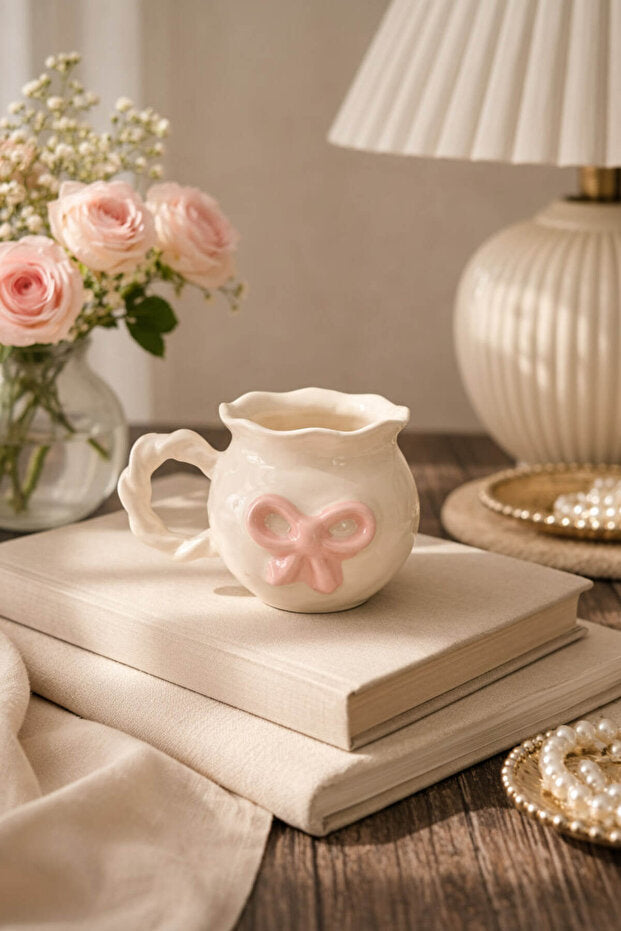 Handmade Ceramic Pink Bow Mug / Cup