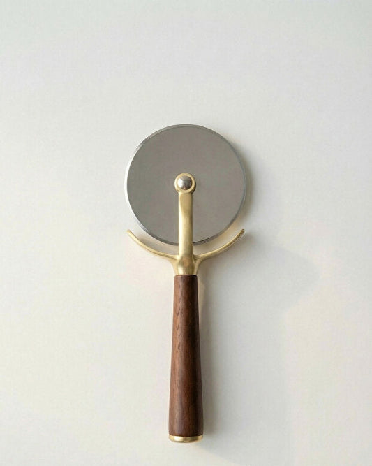Acacia Handle Gold Pizza Cutter