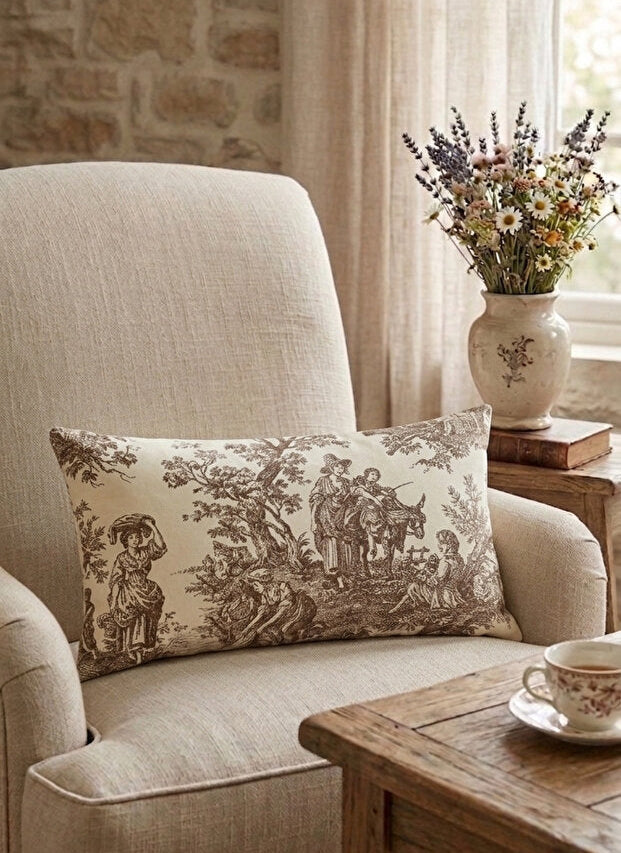 Toile de Jouy Decorative Pillow Cover 30×50 cm – Brown