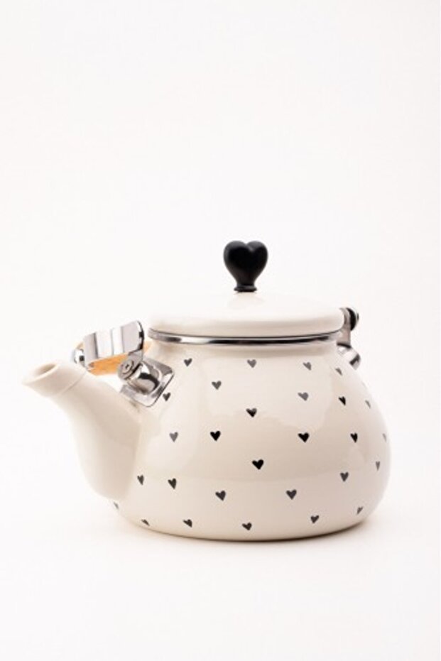Black Cupid Enamel Heart Pattern Vintage Kettle - 2 Liters