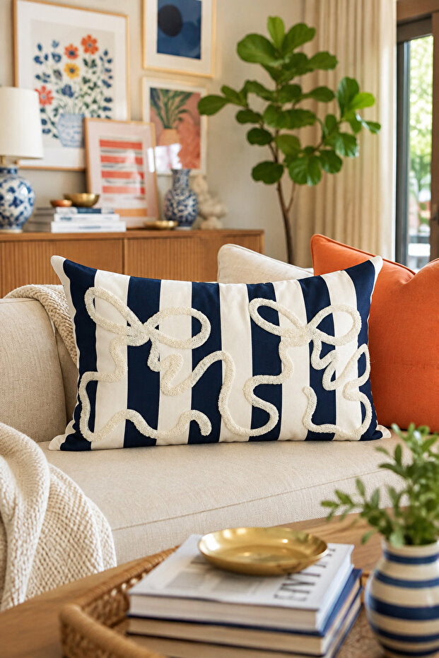Bow Punch Embroidery Pillow Case 50x30 cm