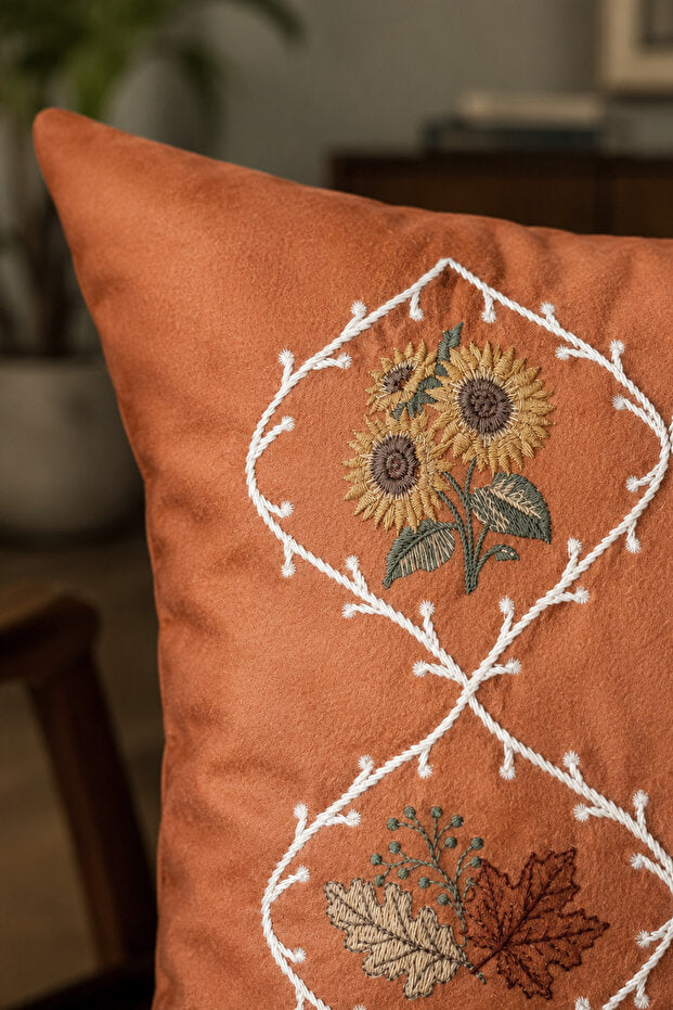 Embroidered Cushion Cover 43x43 cm – Autumn Floral