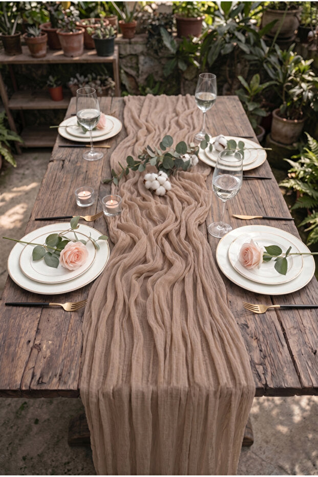 Nuvé Cotton Tulle Table Runner – Beige