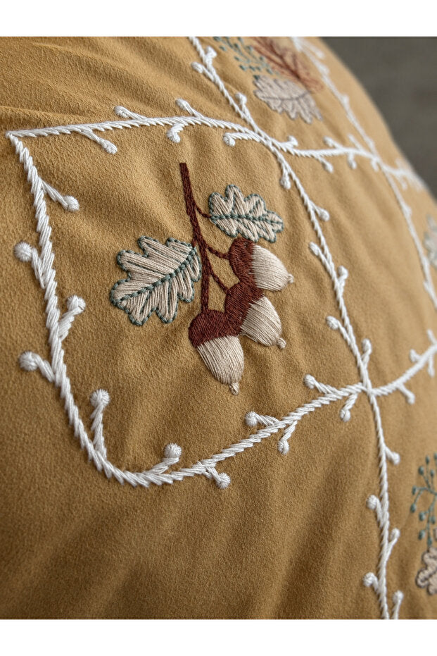 Autumn Embroidered Decorative Pillow Cover 43×43 cm – Mustard