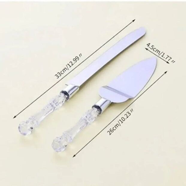 2 Piece Crystal Mica Handle Cake Serving Set Spatula and Knife Serving Set