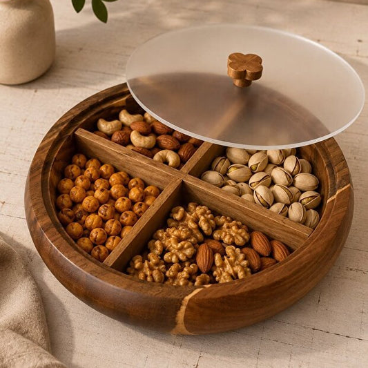 Acacia Wood Snack Serving Tray with Lid – 25 cm