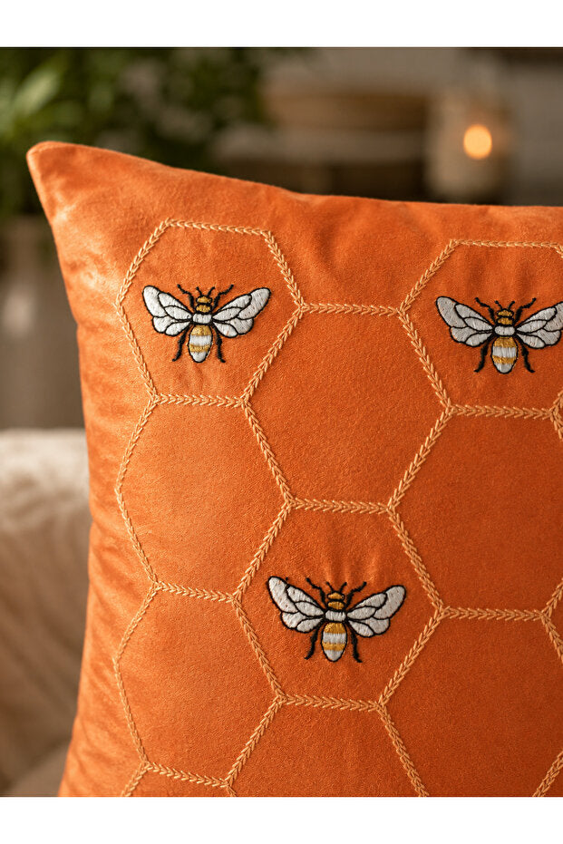 Embroidered Suede Cushion Cover 43x43 cm – Orange