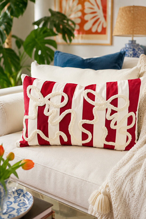 Bow Punch Embroidery Pillow Case 50x30 cm