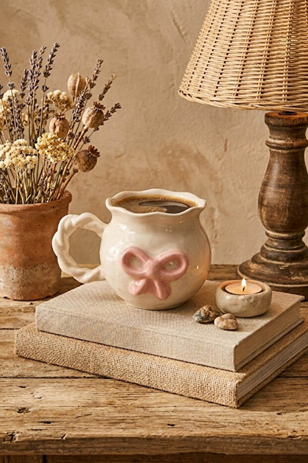 Handmade Ceramic Pink Bow Mug / Cup