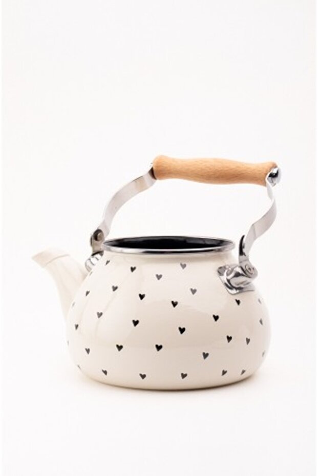 Black Cupid Enamel Heart Pattern Vintage Kettle - 2 Liters