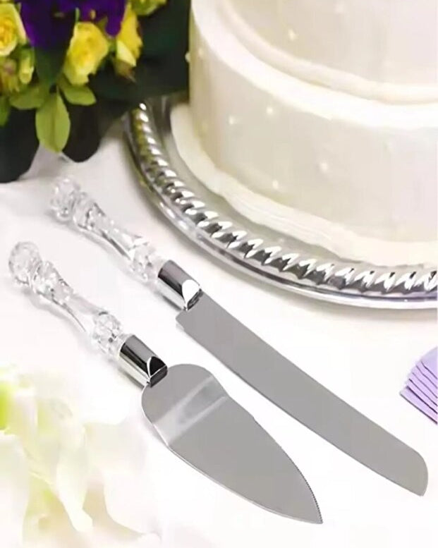 2 Piece Crystal Mica Handle Cake Serving Set Spatula and Knife Serving Set