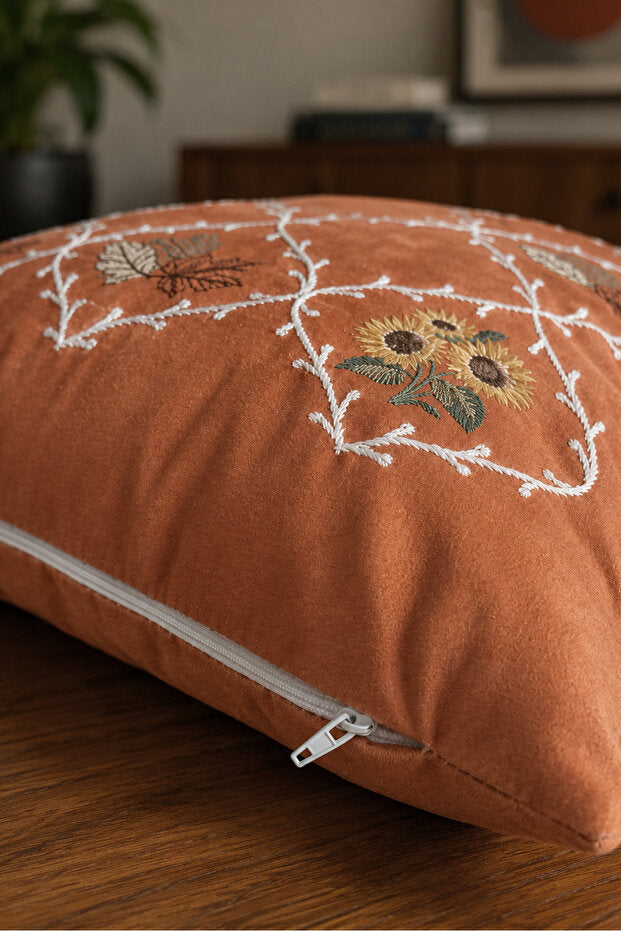Embroidered Cushion Cover 43x43 cm – Autumn Floral