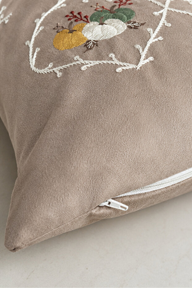 Embroidered Cushion Cover 43x43 cm – Beige Autumn