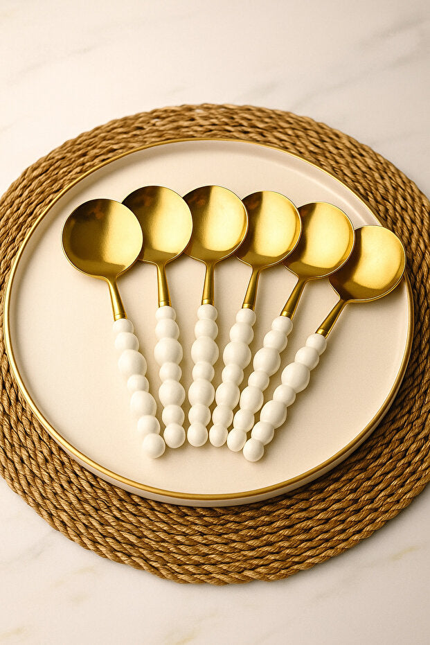 Modern White Pearl Cutlery 30 Piece Set - Gold