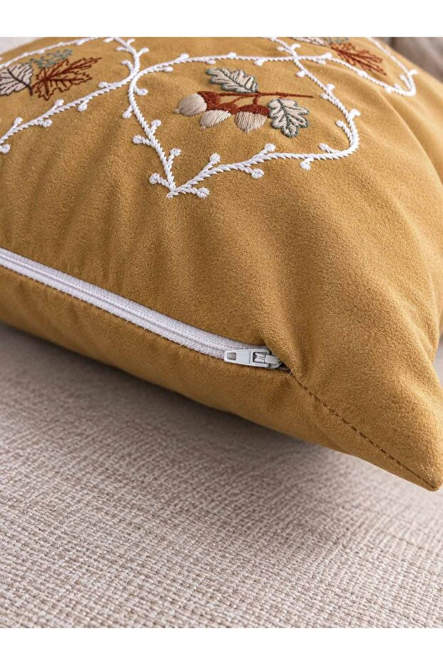 Autumn Embroidered Decorative Pillow Cover 43×43 cm – Mustard