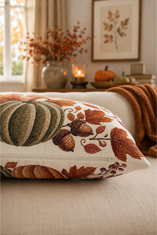 Autumn Leaves Decorative Pillow Cover 50×30 cm – Cream